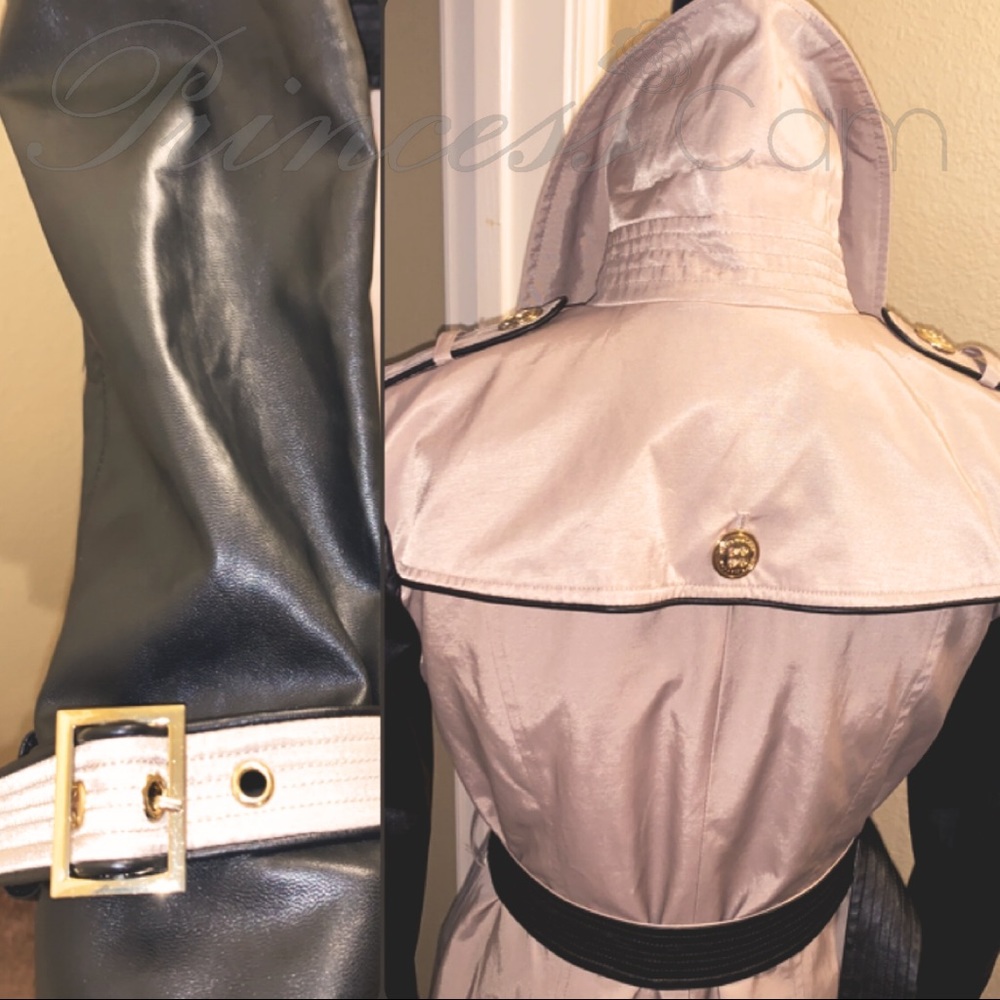 👑Steve Madden Black Leather & Taupe Trench Coat - Picture 4 of 8